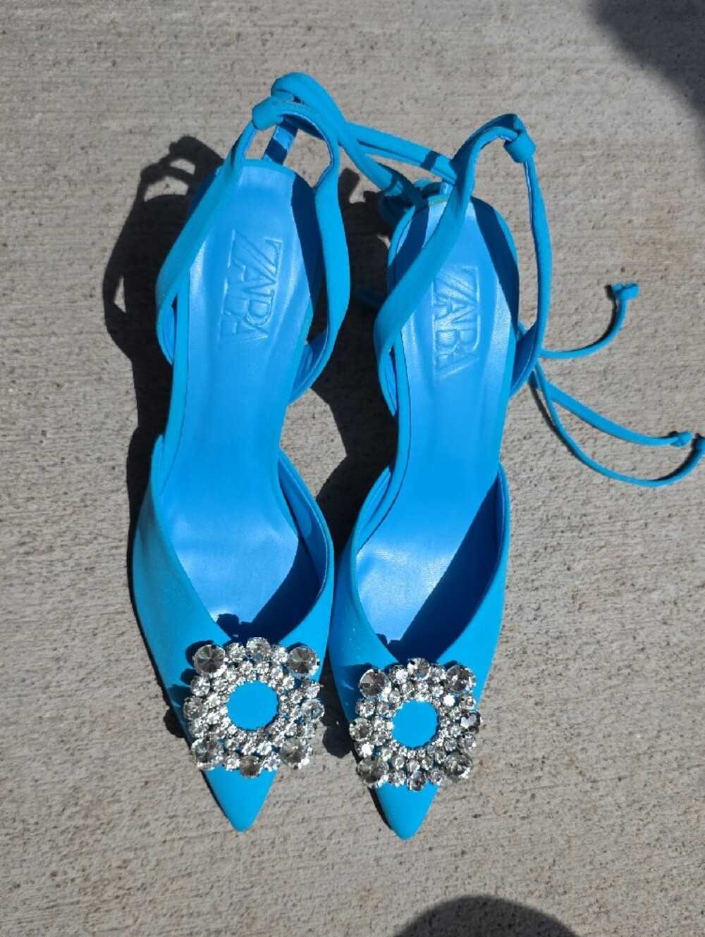 Zara Bright Blue Crystal Embellished Pointed Toe Slingbacks